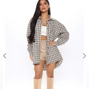 Slay The Day Oversized Flannel Shirt - Taupe/combo